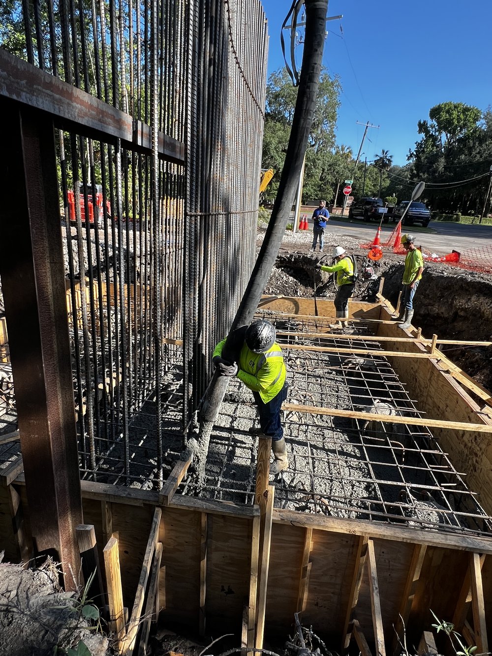 Pier placement in progress